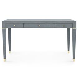 Claudette Modern Classic Wrapped Grey Linen Brass Accent Office Desk