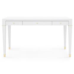 Claudette Modern Wrapped White Linen Brass Accent Office Desk
