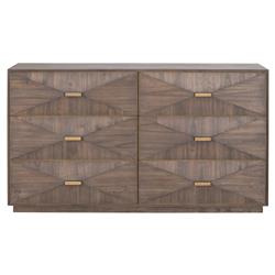 brown dresser gold handles Mid-Century 6 Drawer Dresser with Shell-shape Handles,Wood Storage Cab –  YouTrend