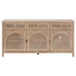 Lulu Coastal Beach Oak Wood Arched Woven Cane Sideboard