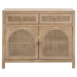 Lulu Coastal Beach Grey Oak Wood Woven Cane Panel 2 Drawer 2 Door Media Cabinet - 39&quot;W