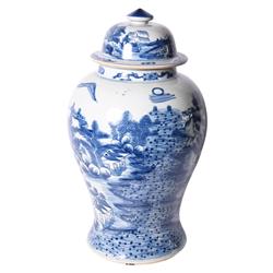 Analyn French Country Blue Landscape White Porcelain Decorative Ginger Jar