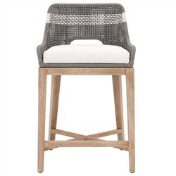 Open Box Theodore Coastal Beach Grey Woven White Upholstered Brown Mahogany Wood Frame Counter Stool