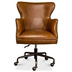 Alexander Light Brown Upholstered Leather Metal Base Nailhead Trim Swivel Office Chair