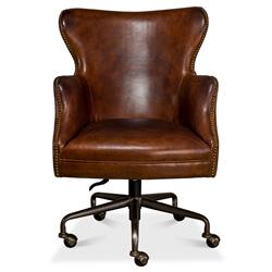 Alexander Rustic Brown Upholstered Leather Metal Base Nailhead Swivel Office Chair