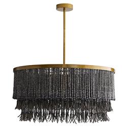 Baja Coastal Dark Grey Coco Wood Beads Antique Brass Iron Chandelier
