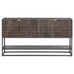 Madison Mid Century Brown Mango Wood Black Iron 4 Door Media Cabinet - 56"W