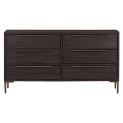 Yvette Rustic Dark Brown Reclaimed Pine Wood Gold Iron 6 Drawer Double Dresser