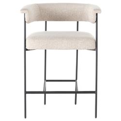 Penelope Industrial Off White Upholstered Matte Black Iron Barrel Counter Stool