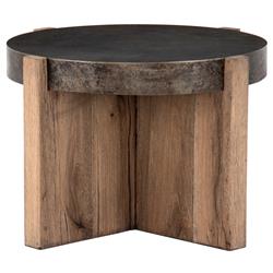Brandon Rustic Lodge Black Iron Top Brown Oak Wood Round End Table