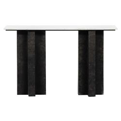 Hanne Mid Century Modern White Marble Black Aluminum Rectangular Console Table
