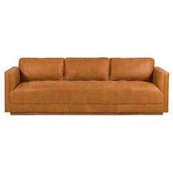 Celeste Rustic Lodge Palermo Cognac Leather Wood Base Tufted Seat Sofa - 90"W
