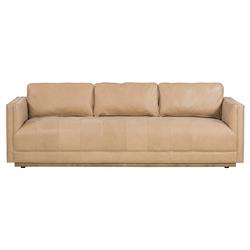 Celeste Rustic Lodge Beige Upholstered Leather Brown Wood Tufted Seat Sofa - 90"W