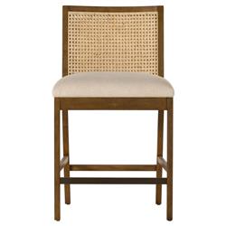 Annette Coastal Beige Performance Natural Woven Cane Wood Frame Counter Stool