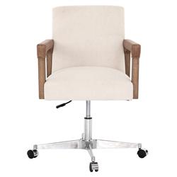 Jolie Rustic Cream Upholstered Brown Wood Leather Arms Steel Base Office Chair