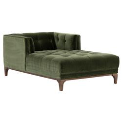 Allen Mid Century Green Velvet Brown Wood Frame Button Tufted Chaise Lounge