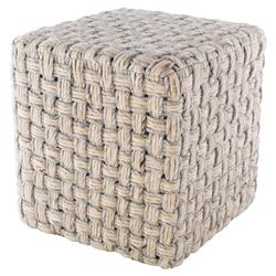 Corazon Coastal Beach Grey Wool Basket Weave Square Pouf