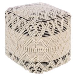 Hallie Coastal Beach Cream Cotton Black Accent Textured Square Pouf