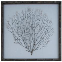 Bandon Coastal Beach Sea Fan Blue Linen Nature Brown Frame Mixed Media