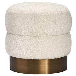 Charlize Off-White Upholstered Faux Shearling Boucle Bronze Ottoman