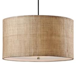Emelia Rustic Lodge Burlap Drum 3 Light Pendant