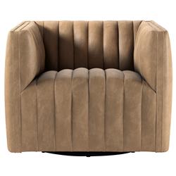 Leo Mid Century Modern Beige Upholstered Leather Swivel Tufted Occasional Chair