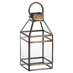 Trisha Mid Century Clear Glass Antique Brass Frame Lantern Candleholder - Small