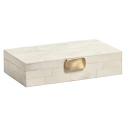 Vicenta Regency White Bone Gold Brass Handle Rectangular Decorative Box