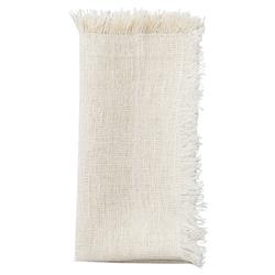 Sarah Fringe Coastal Beach White Linen Napkin - Set of 4