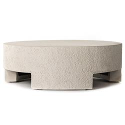 Kingston Industrial Loft White Textured Concrete Round Drum Outdoor Coffee Table
