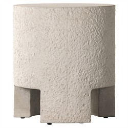 Kingston Industrial Loft White Textured Concrete Round Drum Outdoor End Table