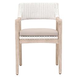 Lucile Coastal Beach Beige Cushion White Woven Rattan Grey Mahogany Dining Arm Chair