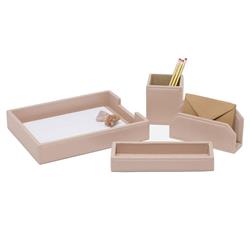 Pigeon and Poodle Asby Modern Dusty Rose Leather Office Accessory - Set of 4