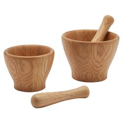 Tashi Rustic Natural Brown Oak Wood Mortar and Pestle - Set of 2