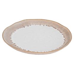 Simon Pearce Burlington Modern Beige Drip Edges White Stoneware Dinner Plate
