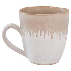 Simon Pearce Burlington Modern Beige Drip Edges White Stoneware Coffee Mug