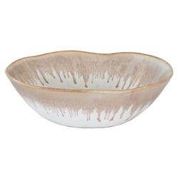 Simon Pearce Burlington Modern Beige Drip Edges White Stoneware Pasta Bowl