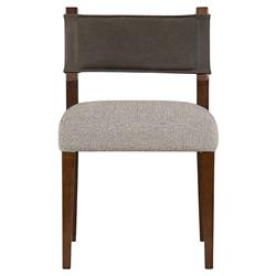 Ely Rustic Grey Performance Leather Back Brown Wood Dining Side Chair