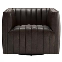 Leo Mid Century Modern Brown Upholstered Leather Swivel Tufted Occasional Chair