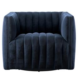 Leo Mid Century Modern Navy Blue Upholstered Fabric Swivel Tufted Occasional Chair