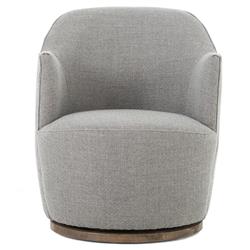 Samuel French Country Light Grey Performance Brown Wood Swivel Arm Chair