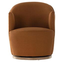 Samuel French Country Brown Upholstered Wood Swivel Arm Chair