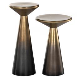 Maddux Mid Century Antique Brass Ombre Iron Accent Pedestal Side Tables - Set of 2