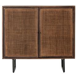 Emilie Brown Wash Mango Wood Woven Cane Black Iron 2 Door Media Cabinet - 35&quot;W