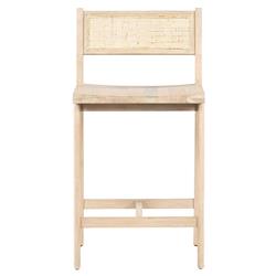 Marina Coastal Beach Whitewash Solid Mango Wood Natural Woven Cane Counter Stool