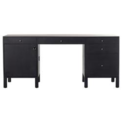 Isaac Rustic Lodge Black Wood 5 Drawer 1 Door Executive Desk