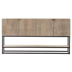 Madison Mid Century Washed Grey Mango Wood Black Iron 4 Door Media Cabinet - 56"W