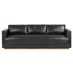 Celeste Rustic Lodge Black Upholstered Leather Brown Wood Tufted Seat Sofa - 90"W