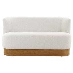 Krish French Country Off White Performance Boucle Brown Wood Dining Bench