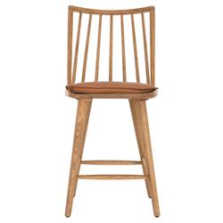 Lara Rustic Lodge Brown Leather Brown Oak Windsor Counter Stool